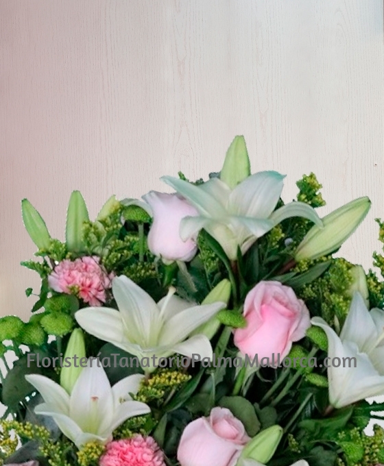 Ramo de flores para difuntos blanco y rosa